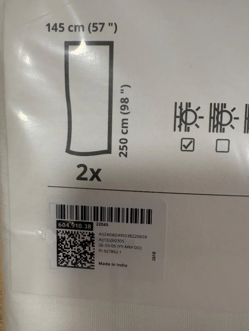 Brand New Ikea White Silverlonn 100% Cotton Curtains 2 Panels 57